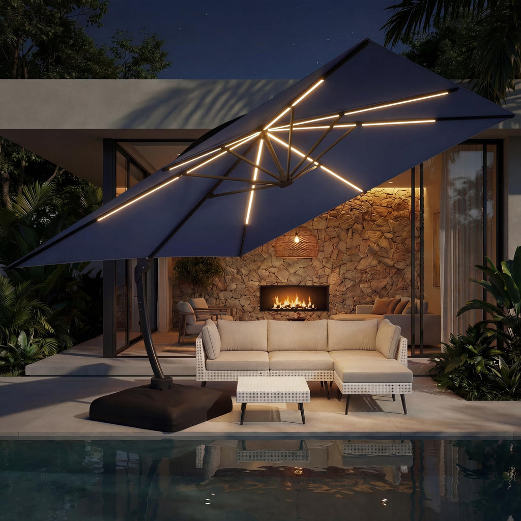 11x11ft Solar Powered Led Cantilever Umbrella with Base U89692