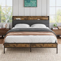Full Bed Frame with LED Light Storage Headboard and Charging Station J199059