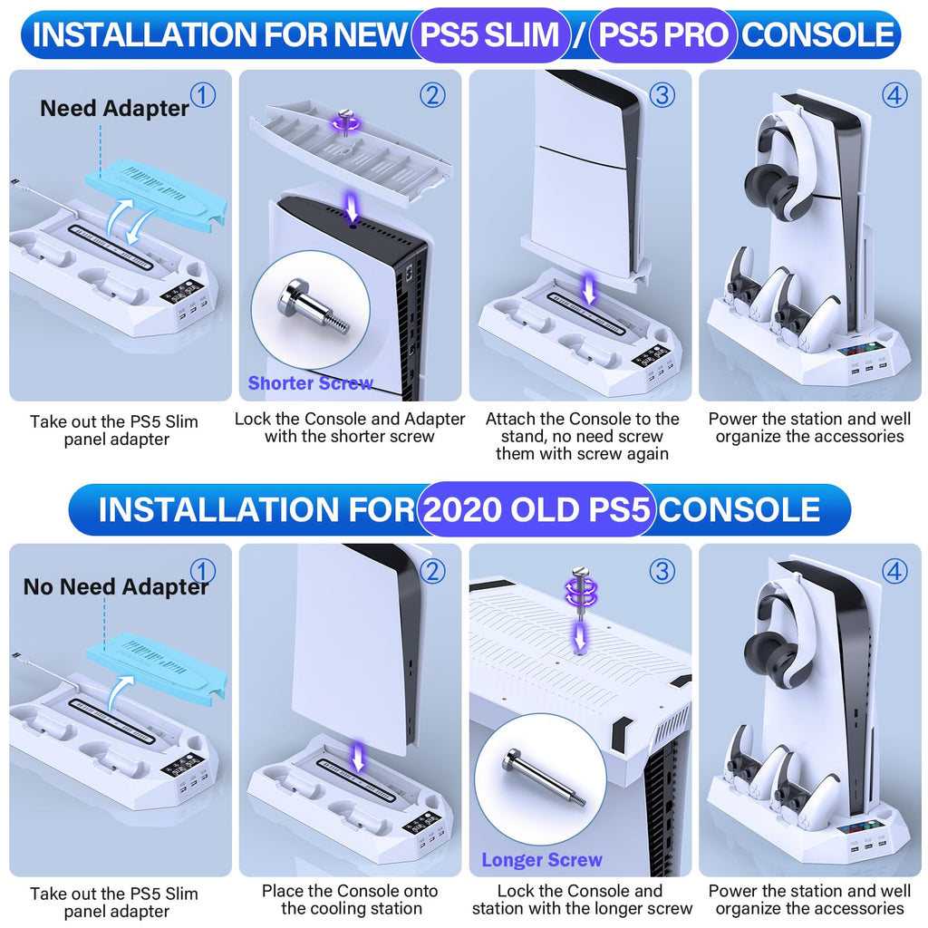 PS5 Cooling Stand with Controller Charging Station, White J6507