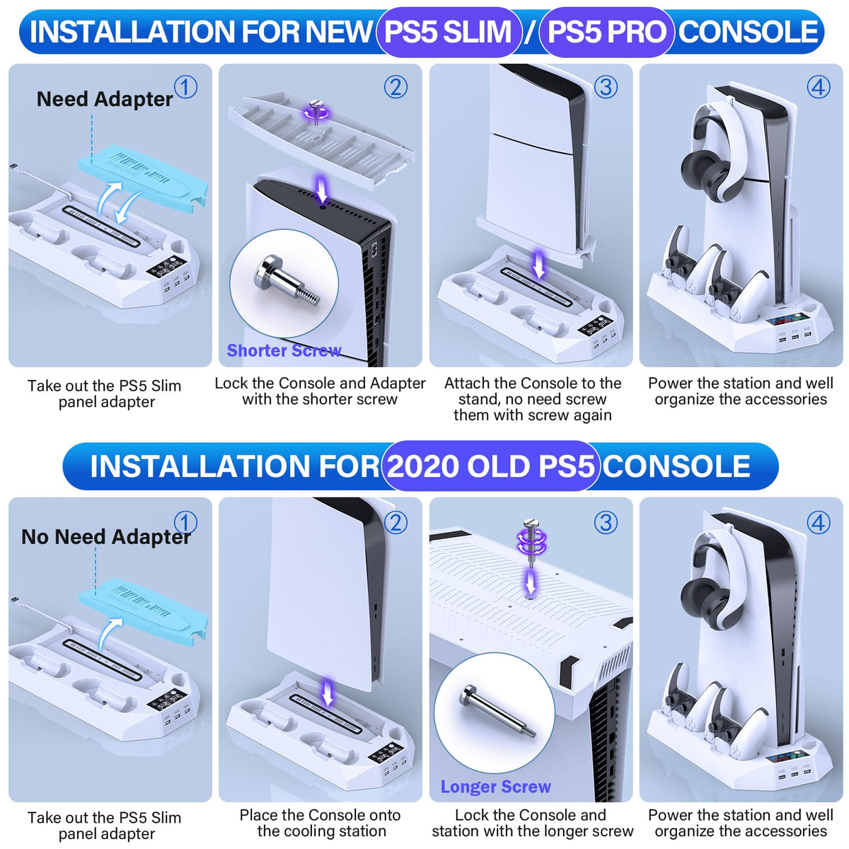 PS5 Cooling Stand with Controller Charging Station, White J6507