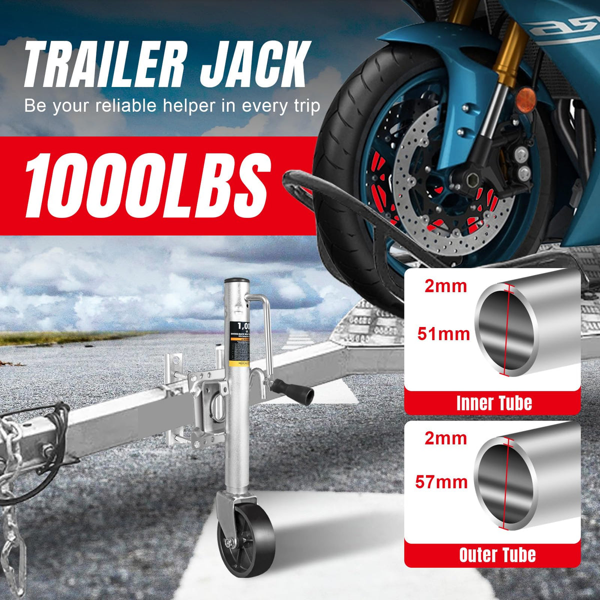 1000 lbs Heavy Duty Swivel Trailer Jack with Wheel K5442
