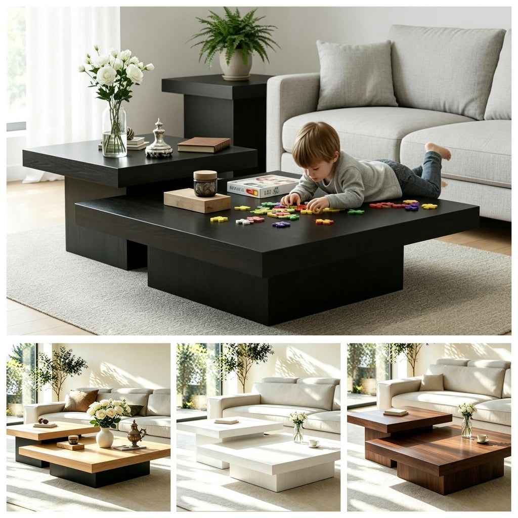 Coffee Table Set of 2 Square Wood Legs L415