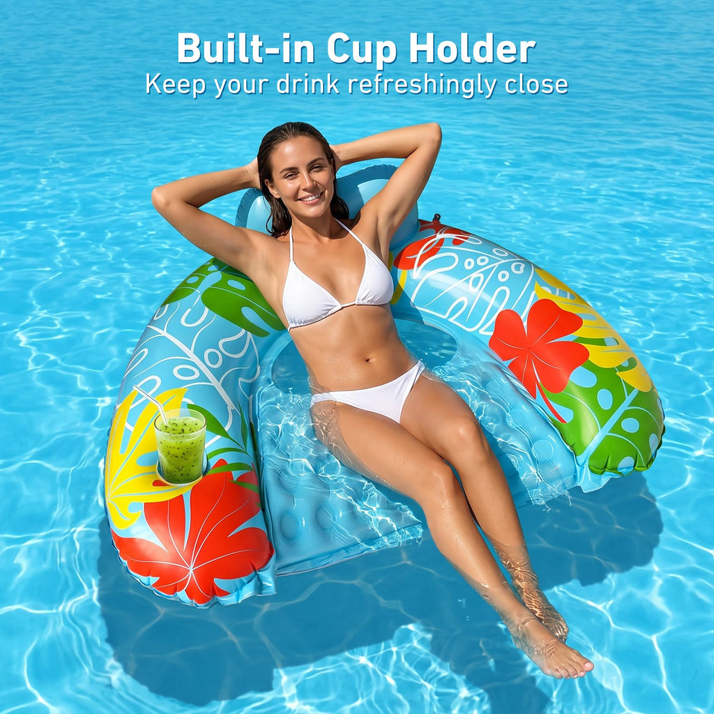 3 Pack Inflatable Pool Float Chairs with Cup Holder I815385