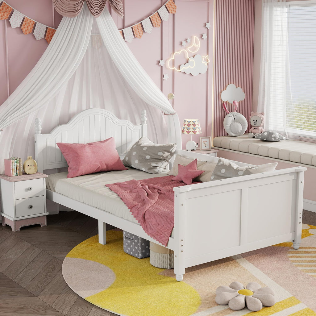 White Twin Bed Frame with Headboard and Rails F94816