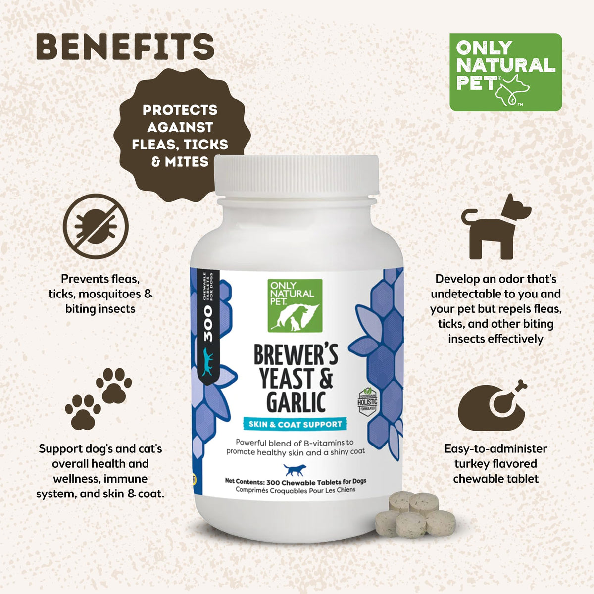 Brewer's Yeast & Garlic Chewables 300 Count Tablet 3 Pack T9984