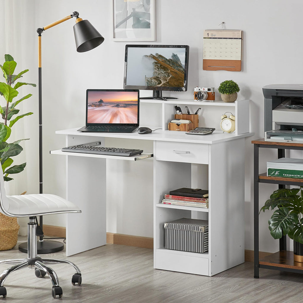 White Computer Desk with Keyboard Tray, Drawers, and Shelves G74662