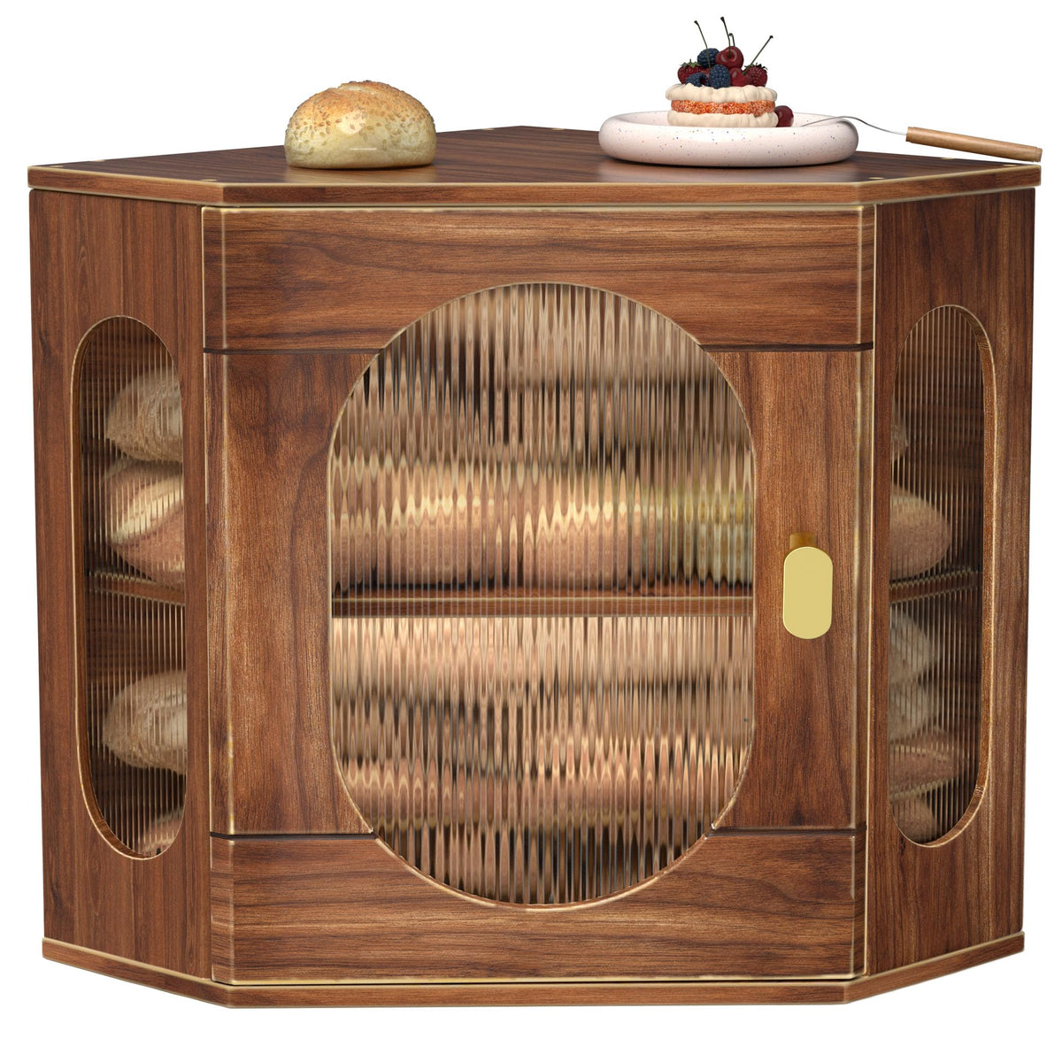 Large Wooden Double Layer Bread Box with Acrylic Window Q12860