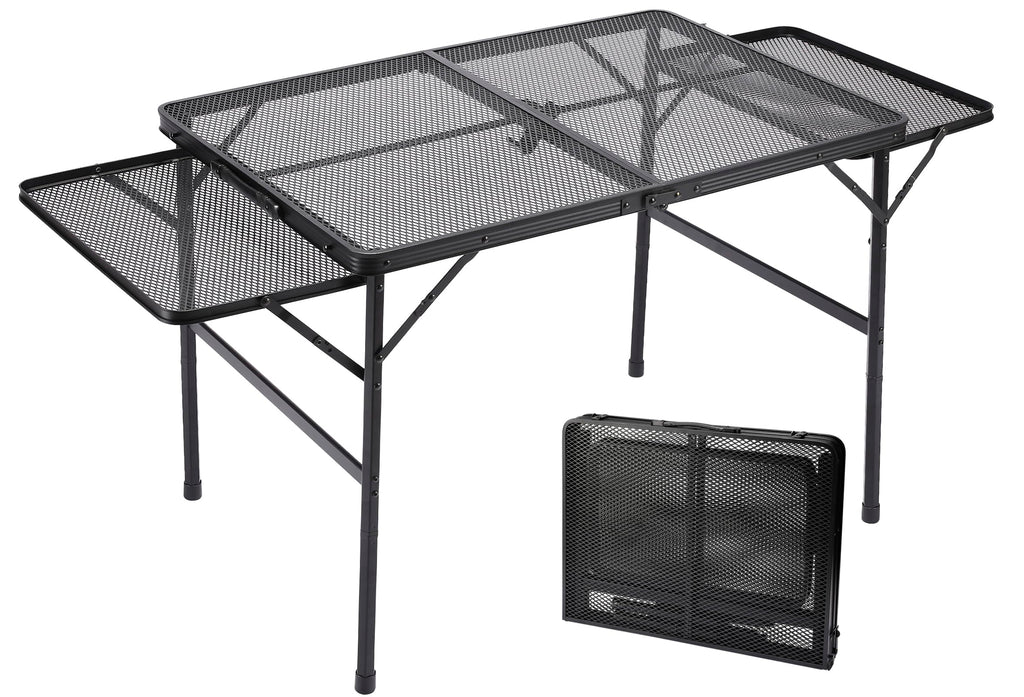 Black 4.4 FT Folding Camping Table with 2 Wing Panels J385