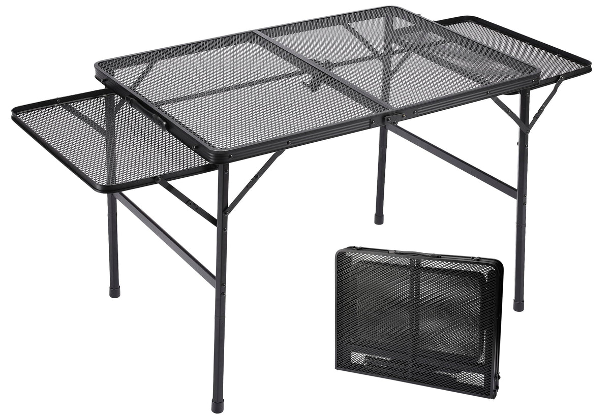 Black 4.4 FT Folding Camping Table with 2 Wing Panels J385