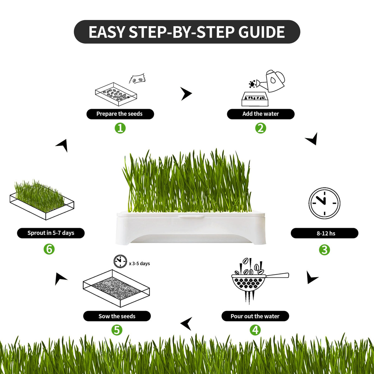 Cat Grass Kit with Organic Seeds Mix and Hydroponic Sprout Tray C362452