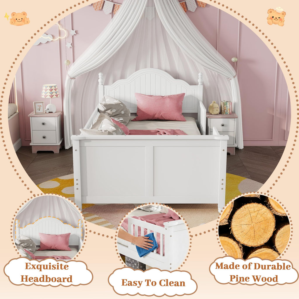 White Twin Bed Frame with Headboard and Rails F94816