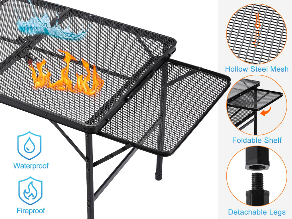 Black 4.4 FT Folding Camping Table with 2 Wing Panels J385