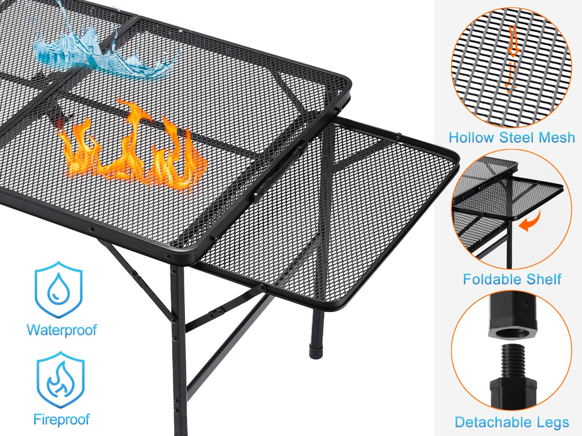Black 4.4 FT Folding Camping Table with 2 Wing Panels J385