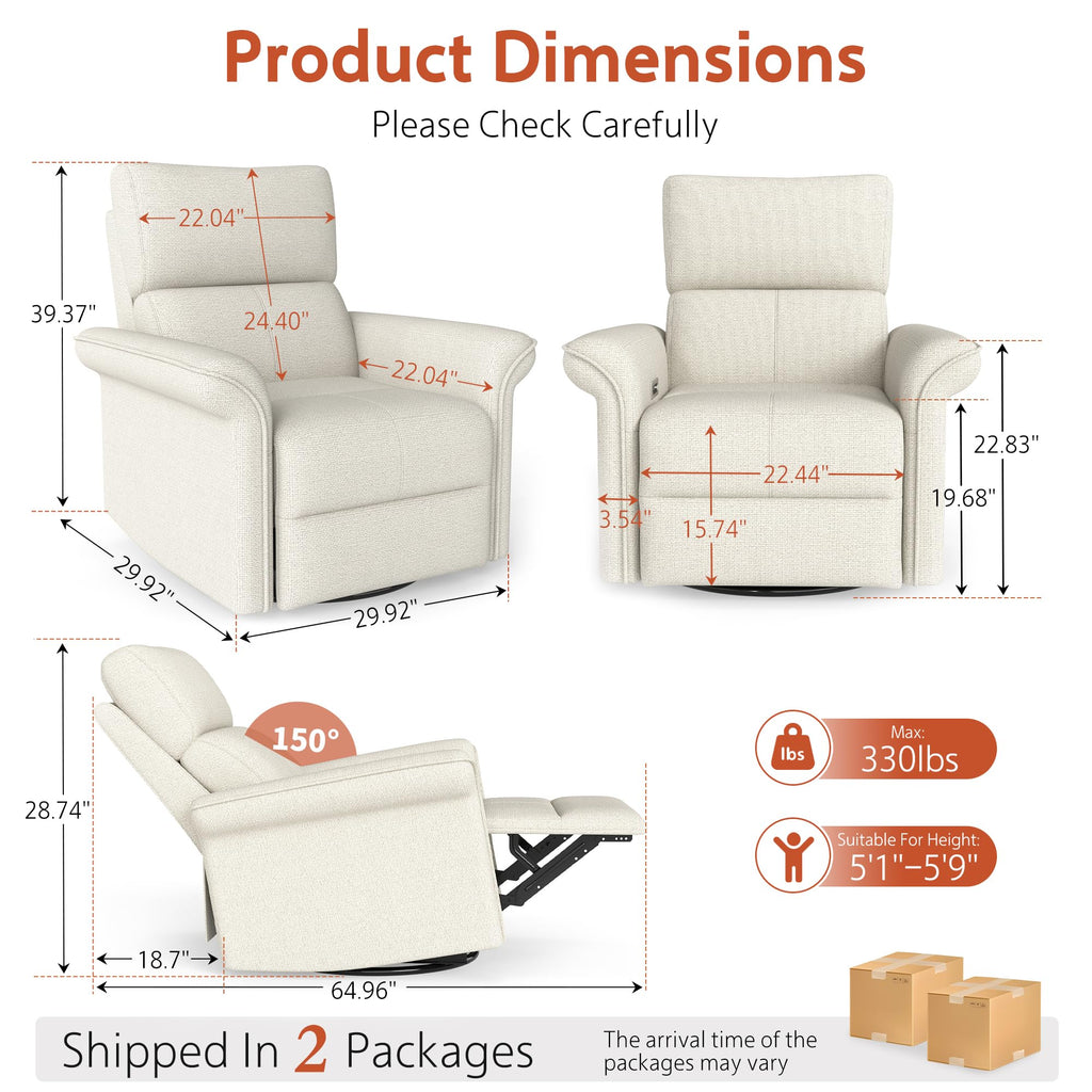 Fabric Light Gray Swivel Rocker Recliner Chair M319