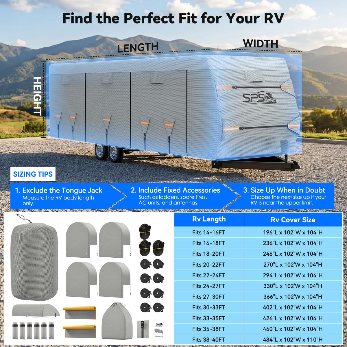 Waterproof Ripstop Travel Trailer RV Cover 24-27ft F65201
