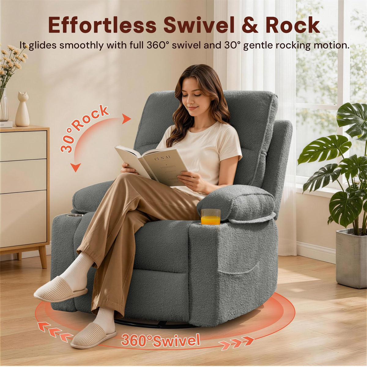 360° Swivel Rocker Recliner Chair with Cup Holders L413608