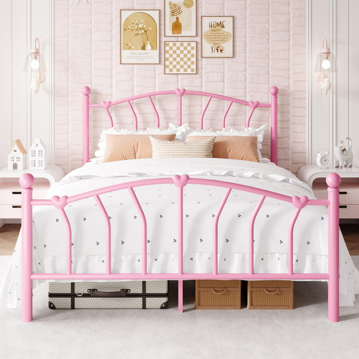 Full Size Pink Metal Platform Bed Frame S712881