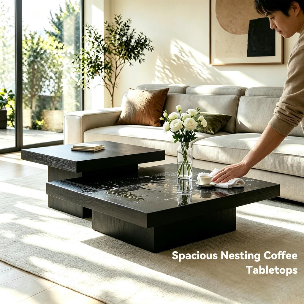 Coffee Table Set of 2 Square Wood Legs L415
