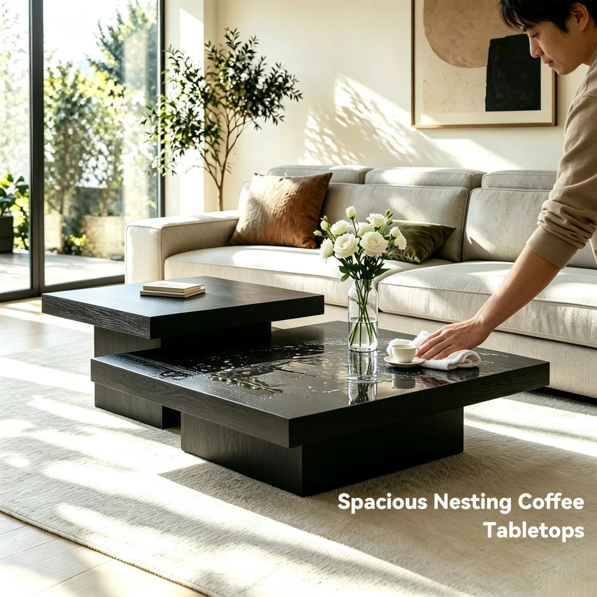 Coffee Table Set of 2 Square Wood Legs L415