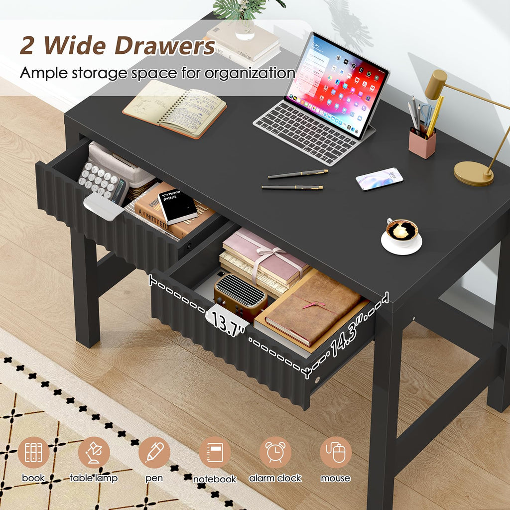 32 Inch Fluted Computer Desk with 2 Drawers Z5826