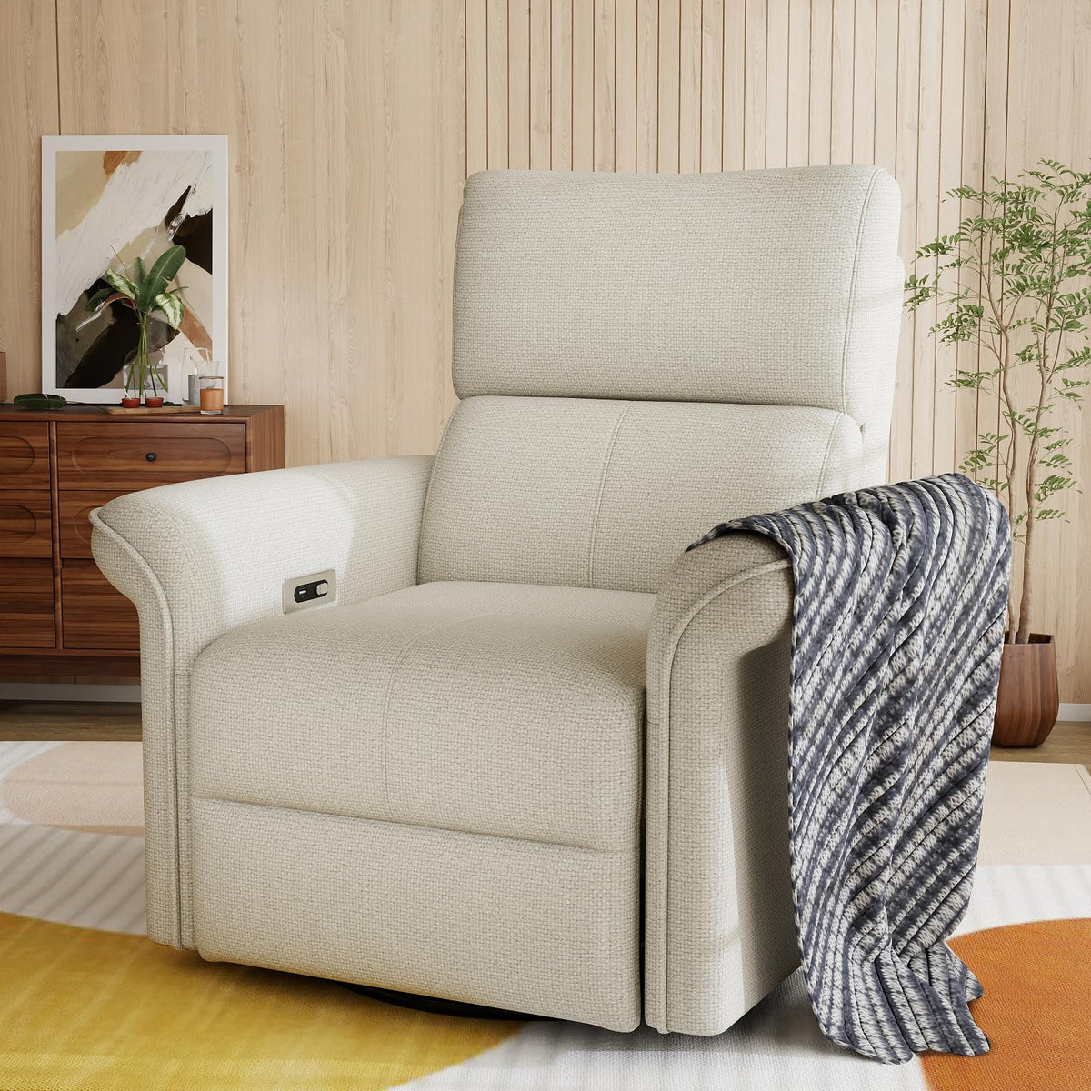 Fabric Light Gray Swivel Rocker Recliner Chair M319