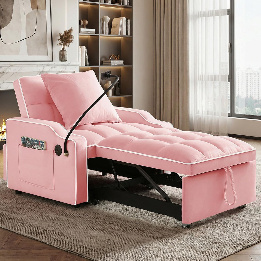 Pink Velvet Sofa Bed K89857