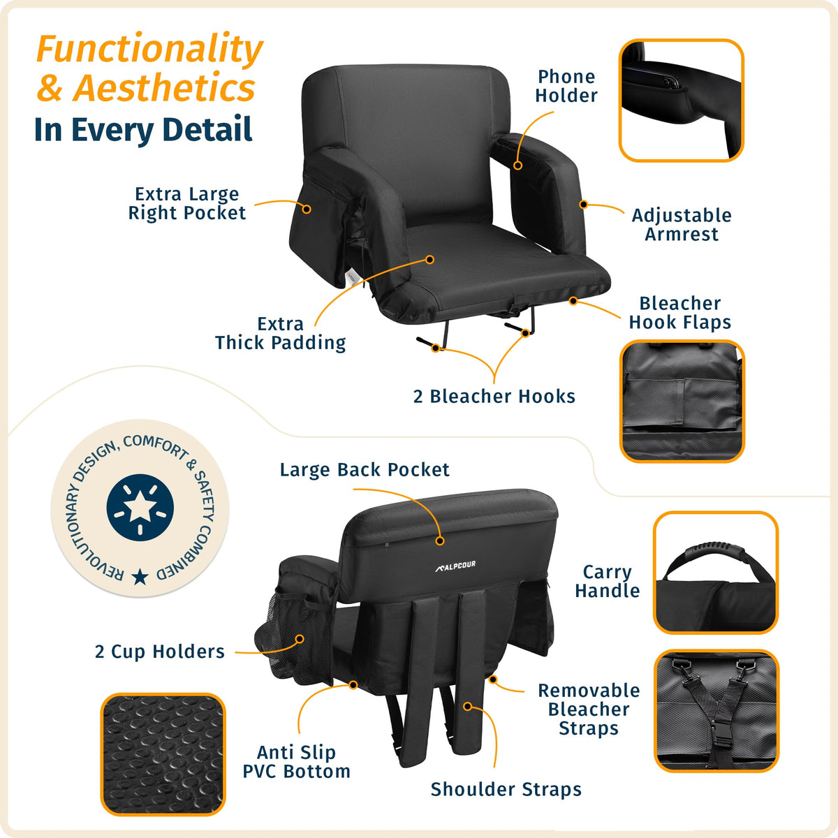 Reclining Stadium Seats for Bleachers with Back Support O480113