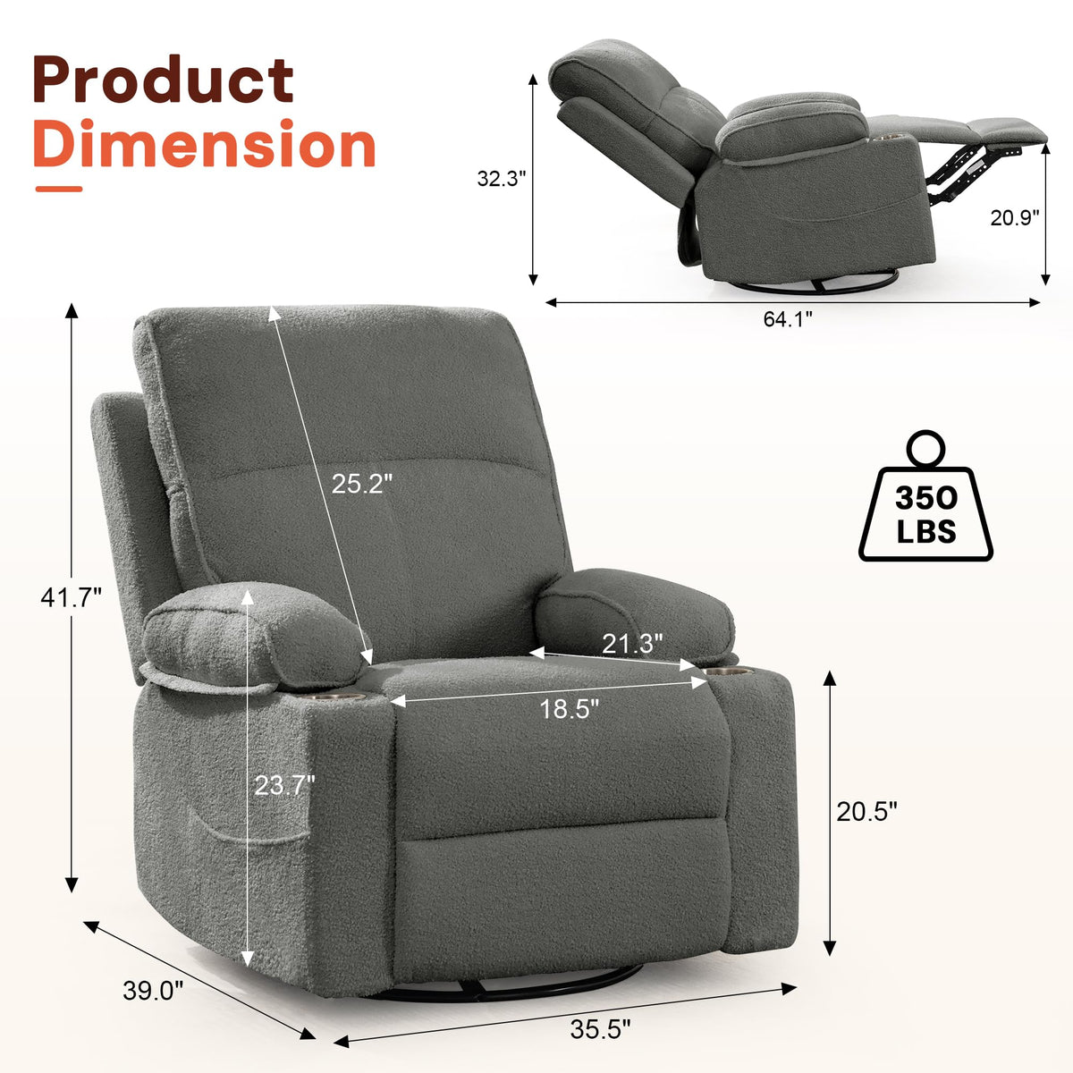 360° Swivel Rocker Recliner Chair with Cup Holders L413608