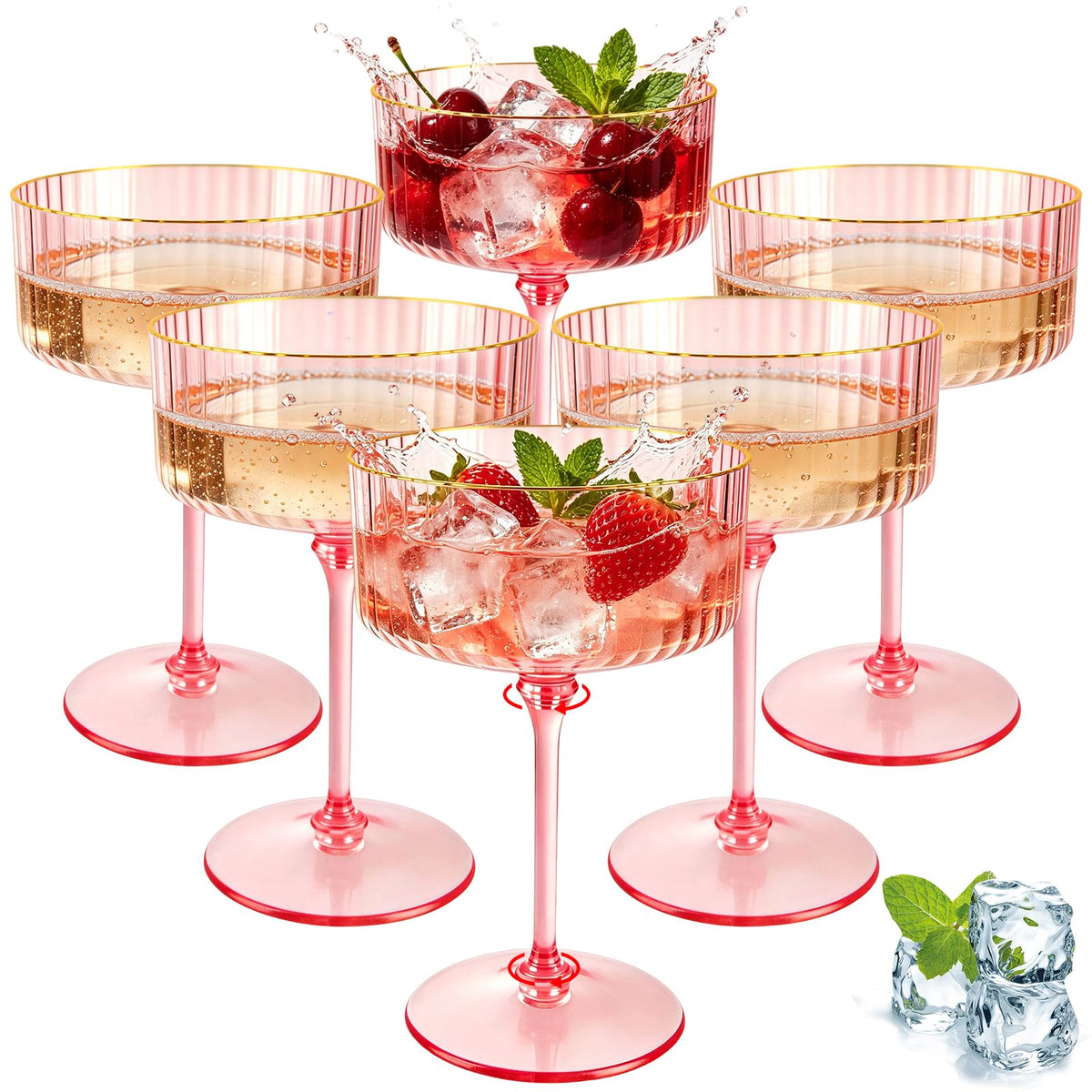 Pink 6 Pcs 10 Oz Plastic Martini Glasses L483