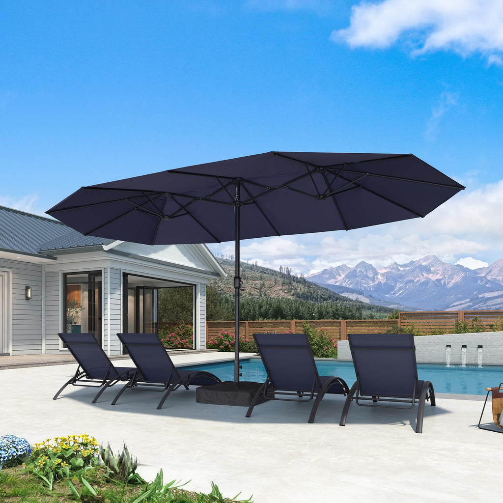 15ft Double-Sided Navy Blue Patio Umbrella with Base H59673