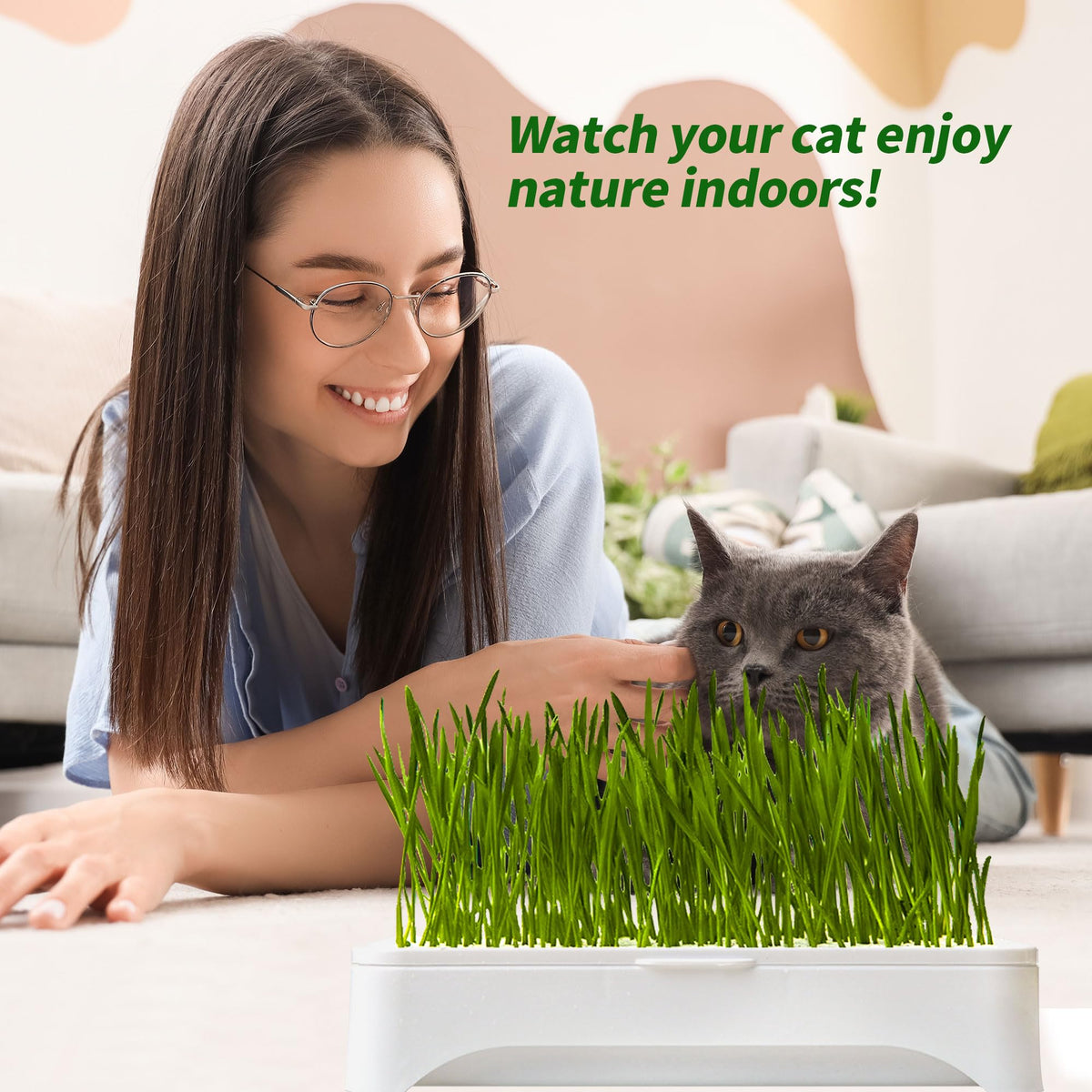 Cat Grass Kit with Organic Seeds Mix and Hydroponic Sprout Tray C362452