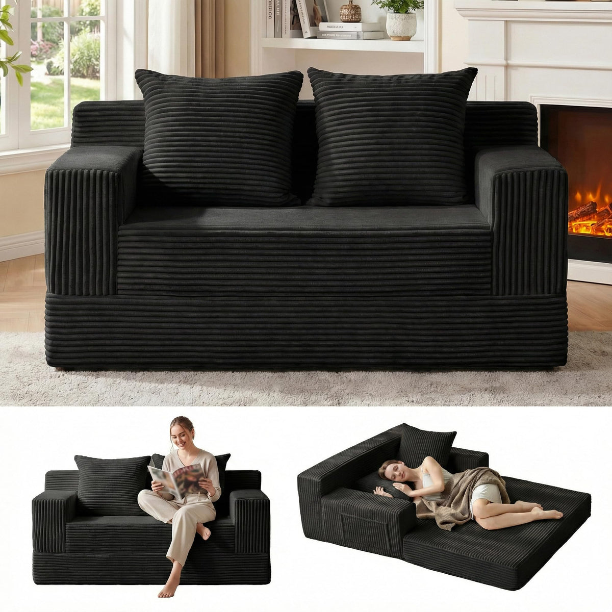 Convertible Folding Floor Futon Sleeper Sofa Bed with 2 Pillows H501