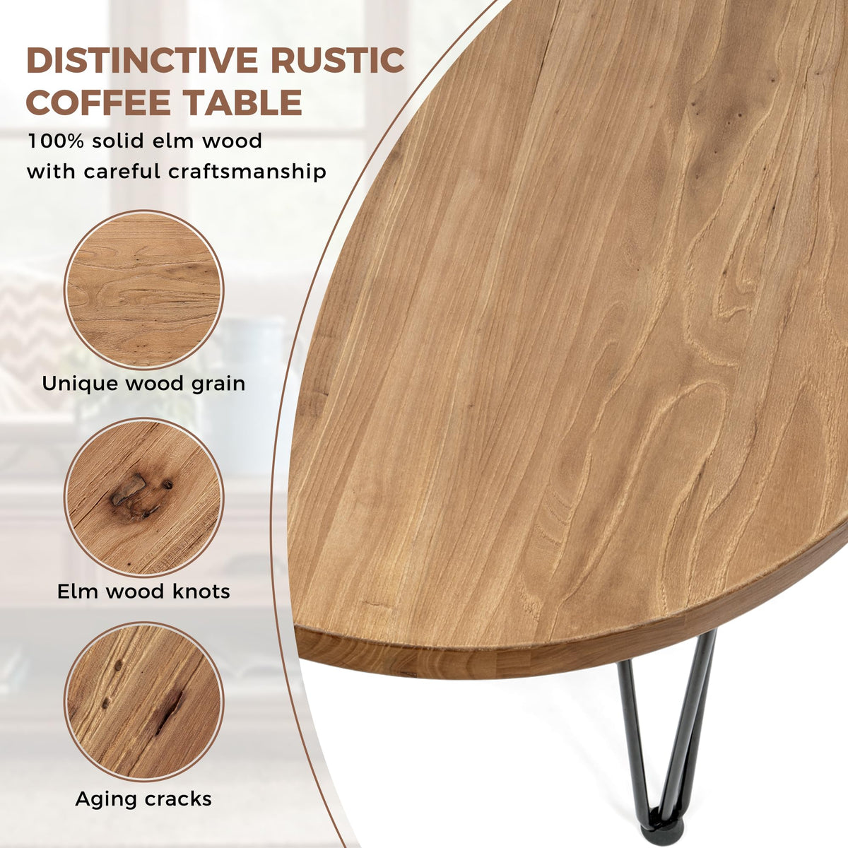 Rustic Wood Round Coffee Table with Metal Legs O152