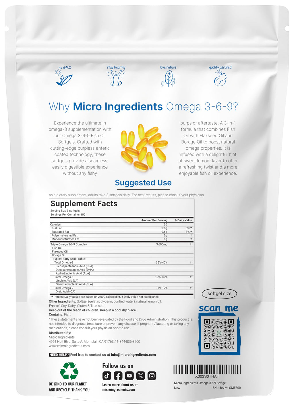 Omega 3-6-9 3600mg Lemon Flavor Softgels Y22473