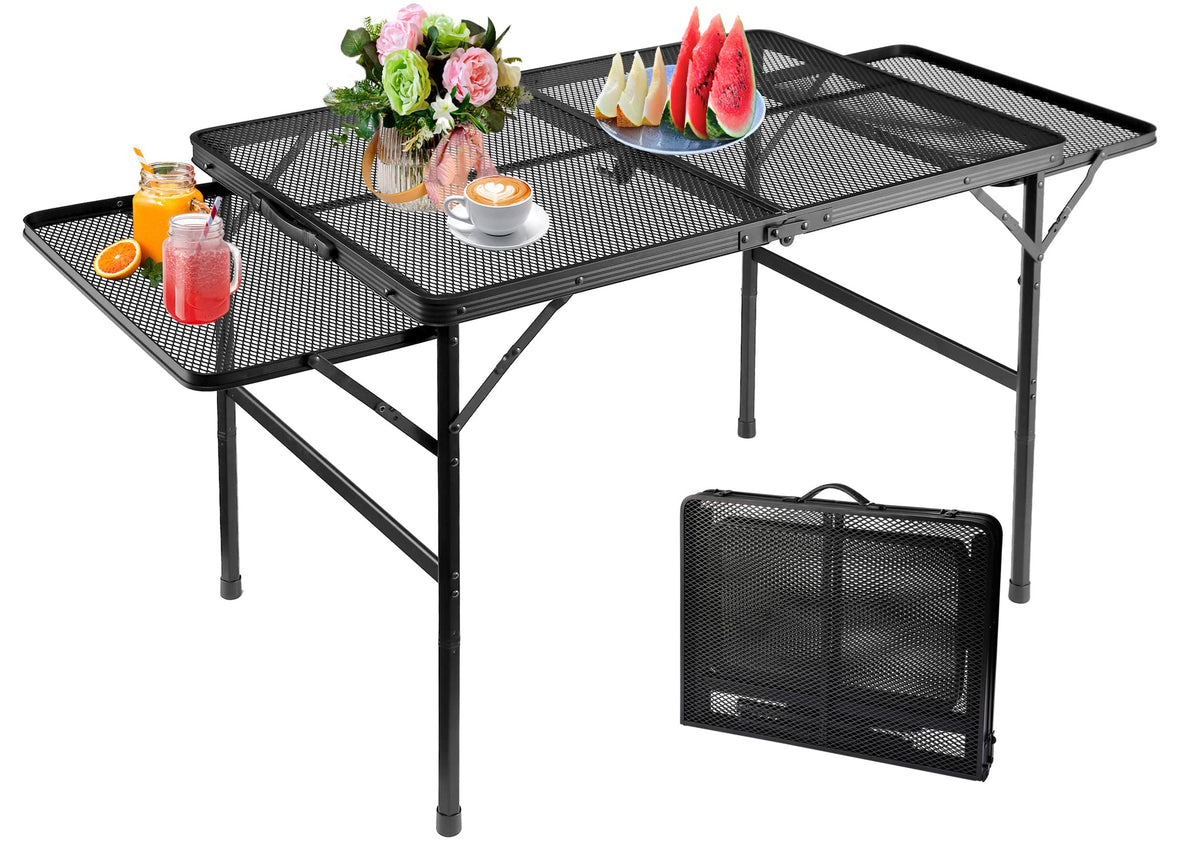 Black 4.4 FT Folding Camping Table with 2 Wing Panels J385