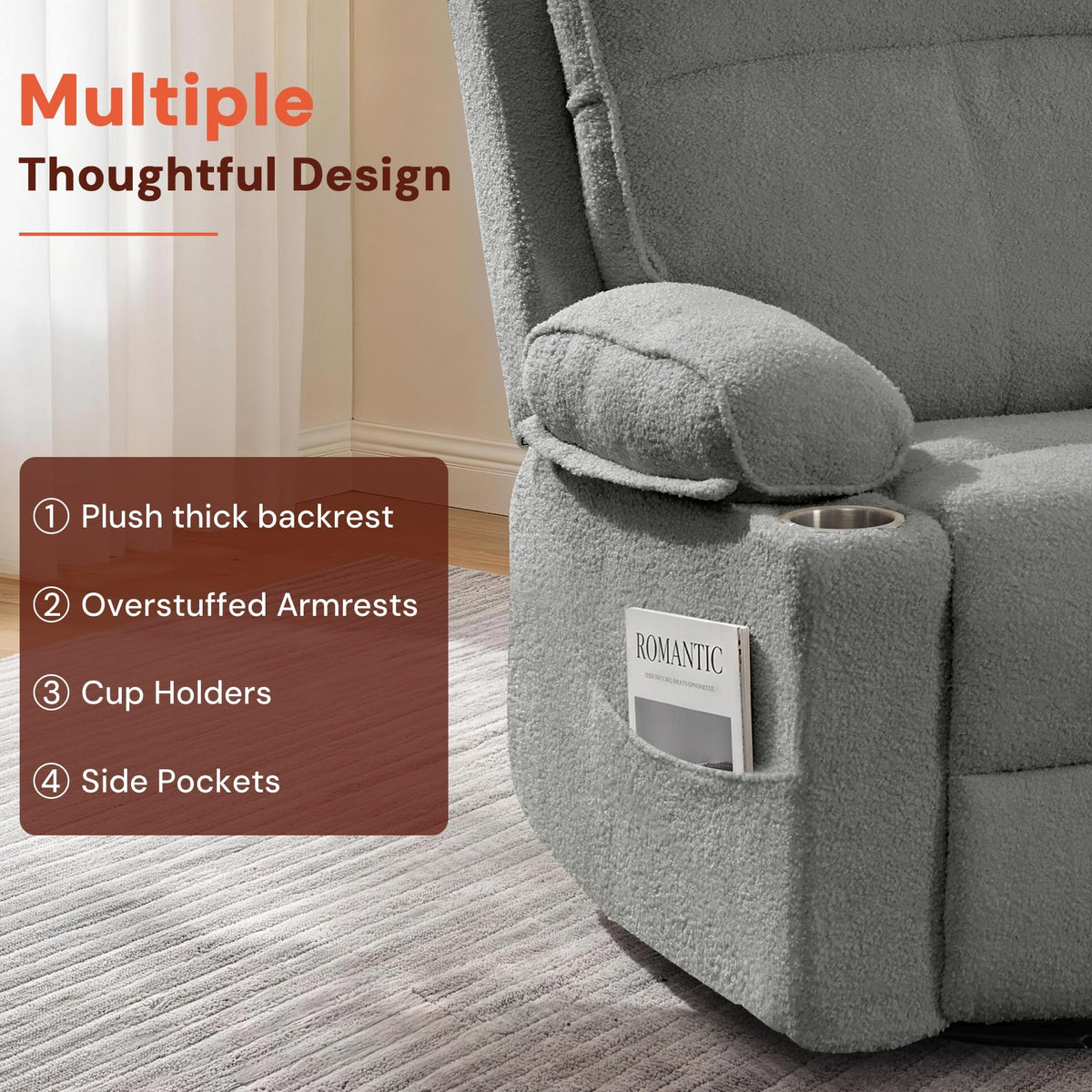 360° Swivel Rocker Recliner Chair with Cup Holders L413608
