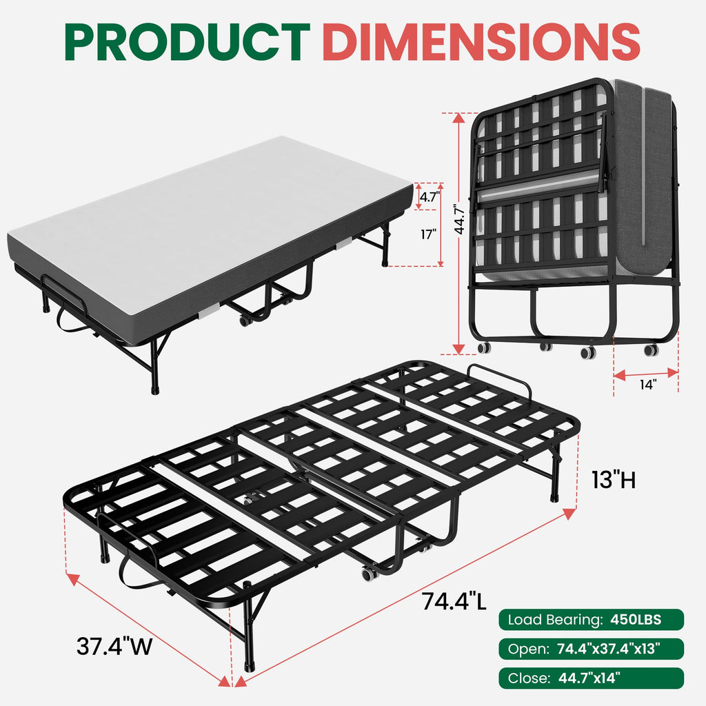Folding Bed with Mattress with Wheels V81793