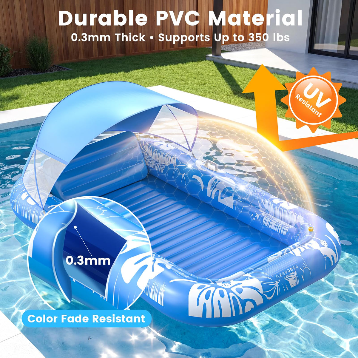 Inflatable Tanning Pool Lounger Float with Sprinkler, Pillow & Cup Holder J51529