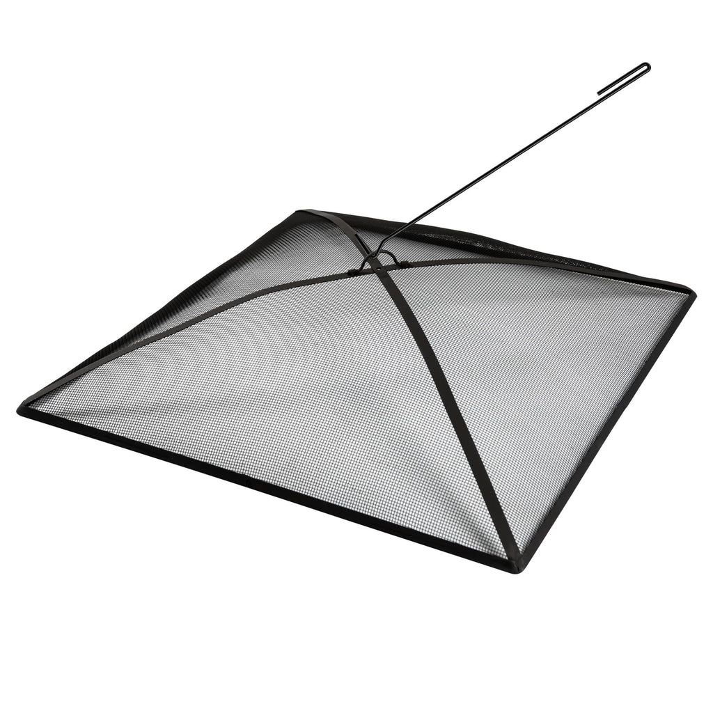 32In Square Heavy Duty Fire Pit Screen Cover with Handle and Poker Black E18565