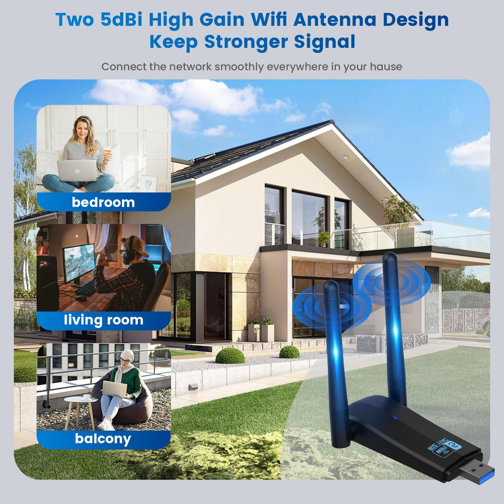 Wireless USB 3.0 WiFi Adapter 5G 2.4G Dual-Band 1300Mbps Dual 5Dbi Antennas R81124