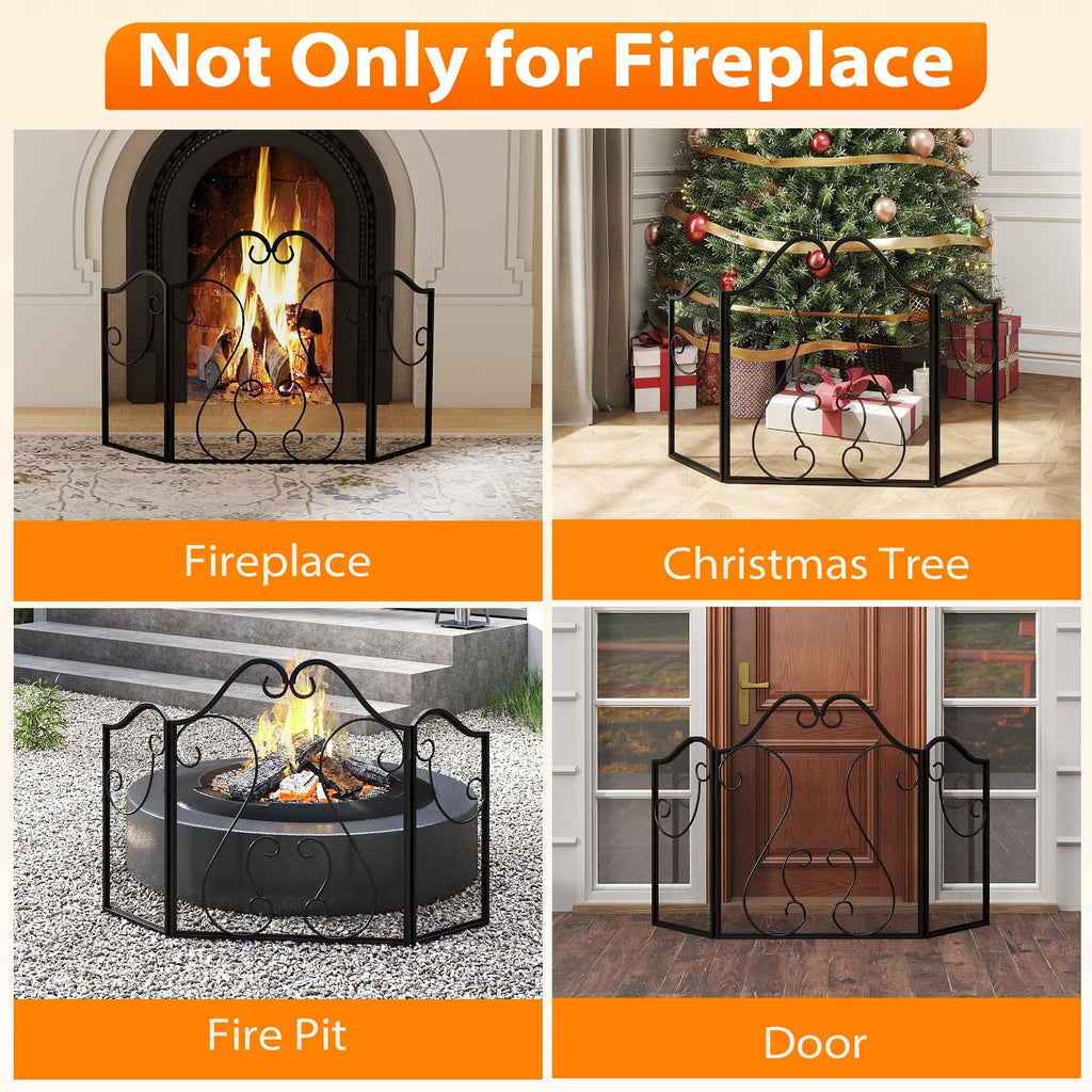 3-Panel Folding Fireplace Screen with Metal Mesh L72980