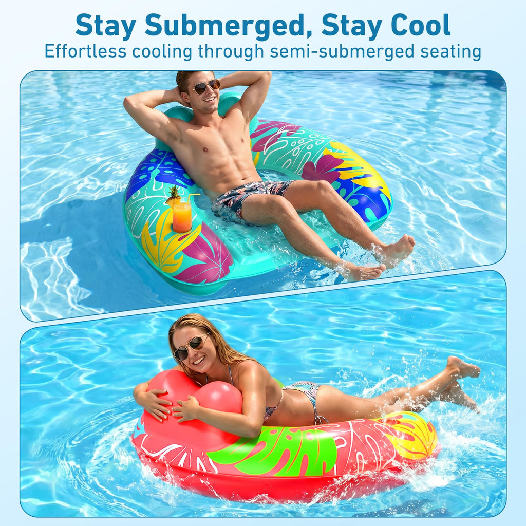 3 Pack Inflatable Pool Float Chairs with Cup Holder I815385