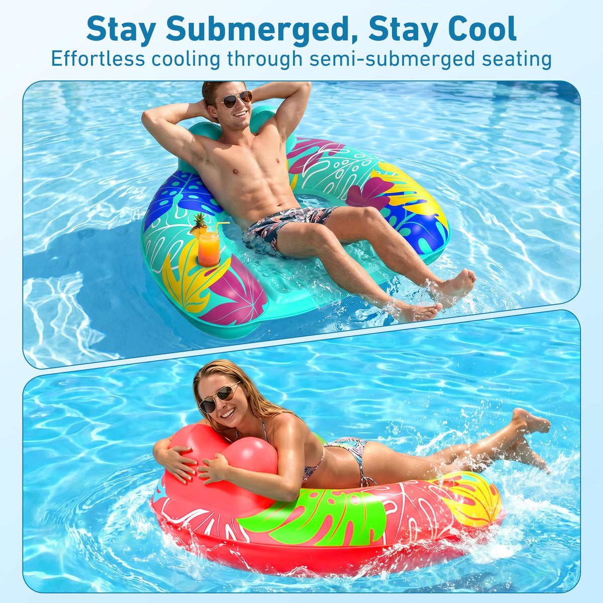 3 Pack Inflatable Pool Float Chairs with Cup Holder I815385
