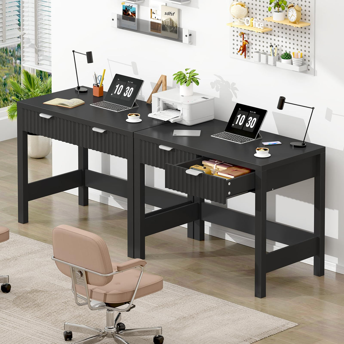32 Inch Fluted Computer Desk with 2 Drawers Z5826