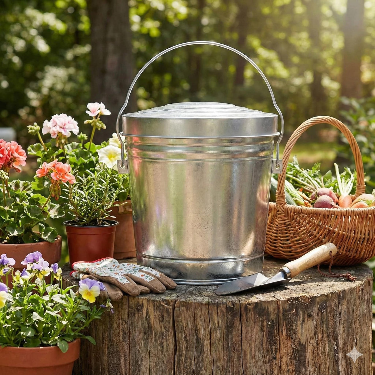 6-Gallon Galvanized Steel Trash Can with Locking Lid P174