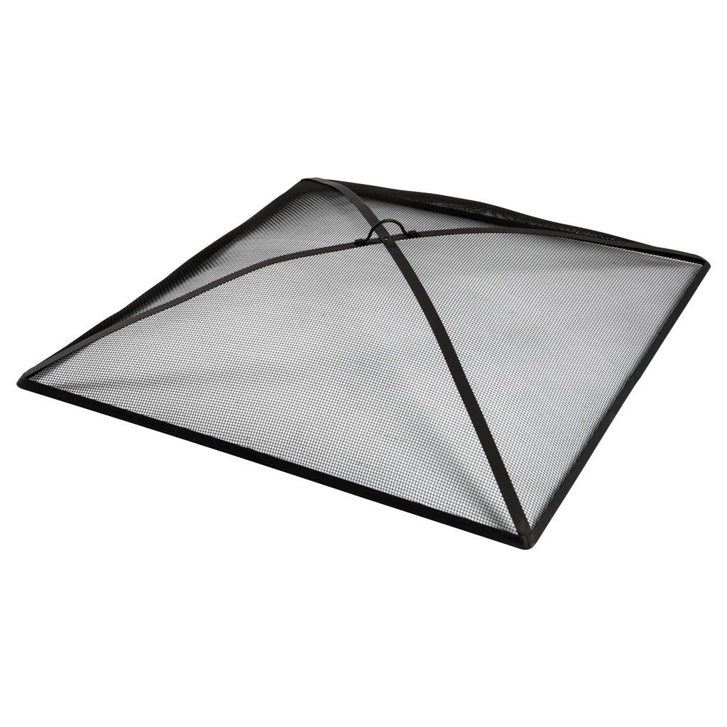 32In Square Heavy Duty Fire Pit Screen Cover with Handle and Poker Black E18565