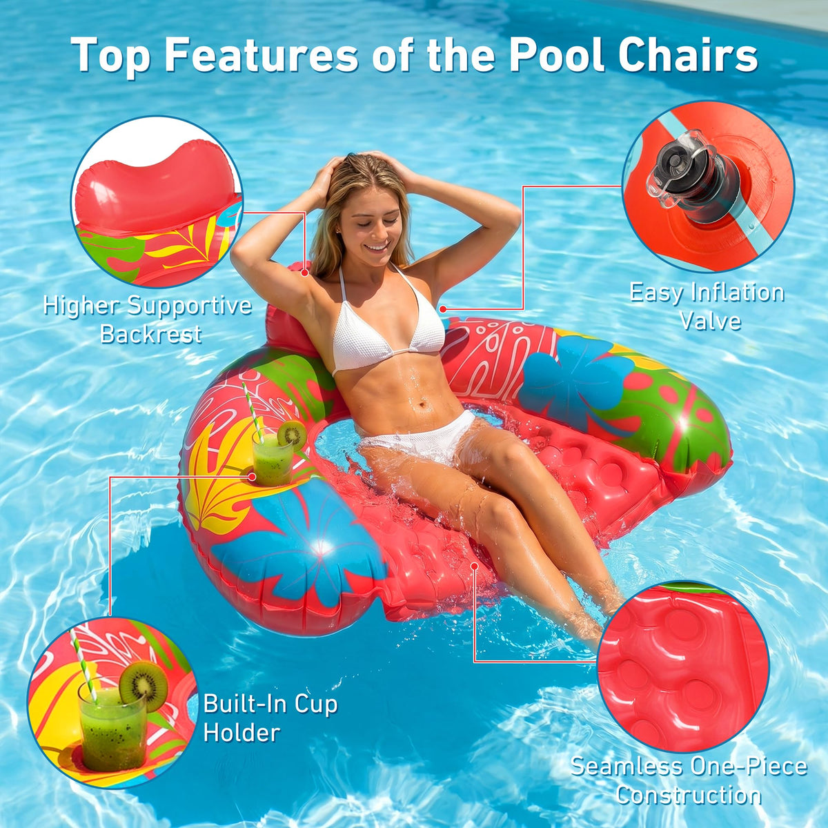 3 Pack Inflatable Pool Float Chairs with Cup Holder I815385