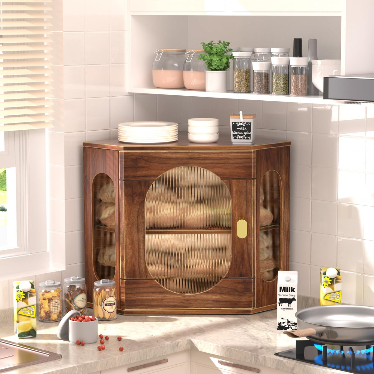 Large Wooden Double Layer Bread Box with Acrylic Window Q12860