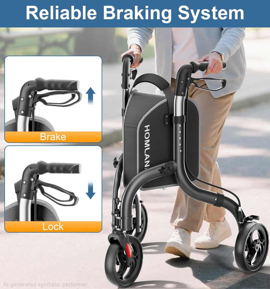 Foldable 3 Wheel Walkers Lightweight Aluminum Frame X24913
