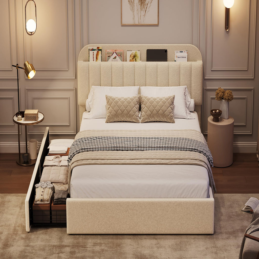 Twin Platform Bed with Storage Headboard & Drawers O8553